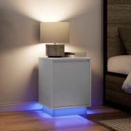 Нощно шкафче с LED осветление бяло 38x34x50 cm