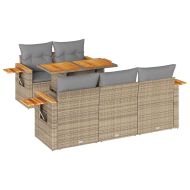 Градински диван с възглавници, 6 части, бежов полиратан, акация