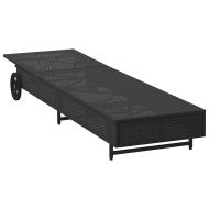 Шезлонг с колелца и шалте черен полиратан