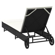 Шезлонг с колелца и шалте черен полиратан
