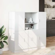 Комплект кухненски шкафове от 3 части, Бяло, инженерно дърво