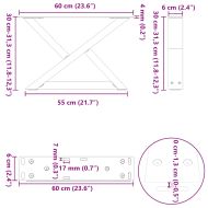 Крака за масичка за кафе, 2 бр., черни, 60 x (30-31,3) см, стомана