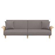 Разтегателен диван с подлакътници, таупе, плат