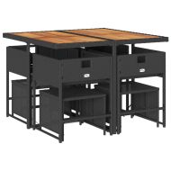 Градински трапезен комплект възглавници 9 части черен полиратан