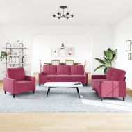 Комплект дивани от 3 части с възглавници, виненочервен, кадифе