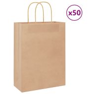 Хартиени торбички 50 бр с дръжки кафяви 26x12x35 см
