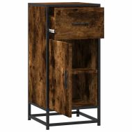 Сайдборд, опушен дъб, 35,5x35x76 см, инженерно дърво и метал