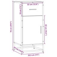 Сайдборд, кафяв дъб, 35,5x35x76 см, инженерно дърво и метал