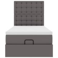 Османска легло с матрак, сиво, 90x200 см, изкуствена кожа