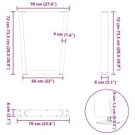 Крака за трапезна маса, V-образни, 3 бр., естествена стомана, 70 x (72-73,3) см, стомана
