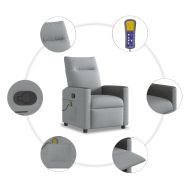 Масажен реклайнер стол, светлосив, текстил