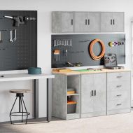 гаражни шкафове, 2 бр, бетонно сиви, инженерно дърво