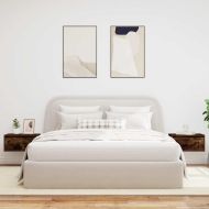 Нощни шкафчета за стена с LED осветление, 2 бр, опушен дъб