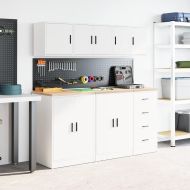 гараж стена шкафове, 2 бр, бели, инженерно дърво