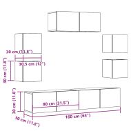 Комплект ТВ шкафове за стенен монтаж 7 части, инженерно дърво