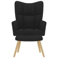 Релаксиращ стол с табуретка, черна, текстил