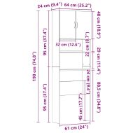 Шкаф за пералня, опушен дъб, 64x24x190 см, ПДЧ