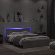 Рамка за легло с табла и LED, бетонно сива, 150x200 см