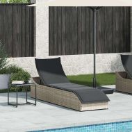 Сгъваем шезлонг с възглавница и място за съхранение Светло сив