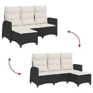 Накланящ се градински диван с възглавници L-образна черна
