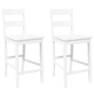 Бар столове 2 бр Бяла масивна дървесина гума