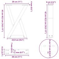 Крака за масичка за кафе, 2 бр., черни, 28 x (42-43,3) см, стомана