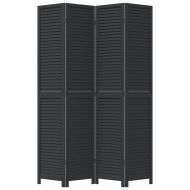 Разделител за стая, 4 панела, черен, дърво пауловния масив