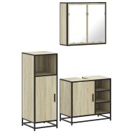 Комплект шкафове за баня от 3 части дъб сонома инженерно дърво