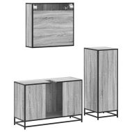 Комплект мебели за баня от 3 части сив сонома инженерно дърво