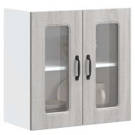 Кухненски стенен шкаф със стъклена врата "Kalmar", сив, инженерно дърво сонома