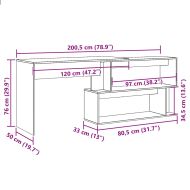 Ъглово бюро от старо дърво 200,5x50x76 cm Инженерна дървесина
