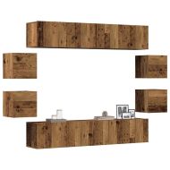Комплект ТВ шкафове за стенен монтаж 8 части, инженерно дърво