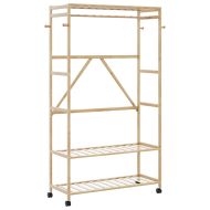 vidaXLL Стелаж за дрехи с рафтове и колела 110x40x180 cm Бамбук