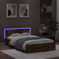Рамка за легло с табла и LED, опушен дъб, 135x190 см