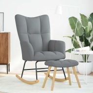 Люлеещ се стол с табуретка за крака, светлосив, плат