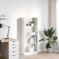 Библиотека, бял гланц, 60x24x143 см, инженерно дърво