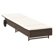 Шезлонг с колелца и шалте кафяв полиратан