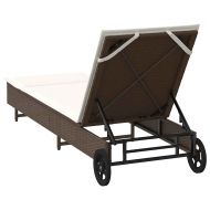 Шезлонг с колелца и шалте кафяв полиратан