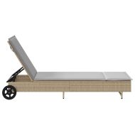 Шезлонг с колелца и шалте, бежов, полиратан