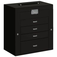 Кутия за бижута 5-слойна с огледало заключваща се черна