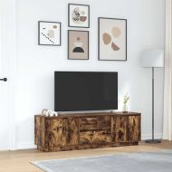 ТВ шкаф с LED осветление, опушен дъб, 160,5x41x50 см