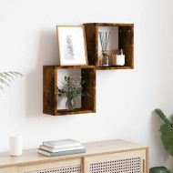 Стенни кубични рафтове 2 бр. опушен дъб 30x15x30 cм