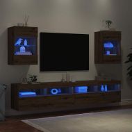 Стенни шкафове с LED светлини за телевизор, 2 бр, дъб артизан, 40x30x60,5 см