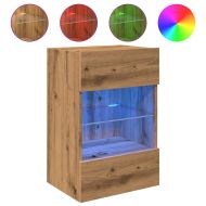 Стенни шкафове с LED светлини за телевизор, 2 бр, дъб артизан, 40x30x60,5 см