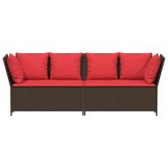 Градински диван с възглавници кафяв полиратан