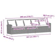 5-местен градински диван с възглавници, черен, полиратан