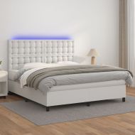 Боксспринг легло с матрак и LED бяло 160x200 см изкуствена кожа