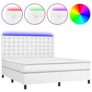 Боксспринг легло с матрак и LED бяло 160x200 см изкуствена кожа