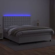 Боксспринг легло с матрак и LED бяло 160x200 см изкуствена кожа