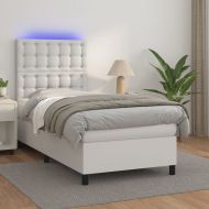 Боксспринг легло с матрак и LED бяло 80x200 см изкуствена кожа